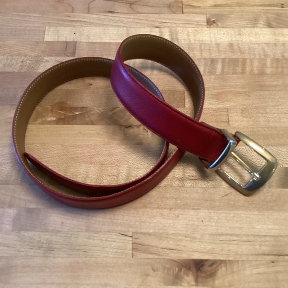 Talbots red Italian leather belt with gold color brass buckle and keeper Large - Picture 1 of 7